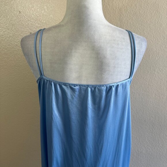 Mistra Vtg 80s Light Blue Ruffle Bibe Embroidered Floral Maxi Nightgown - Picture 6 of 8